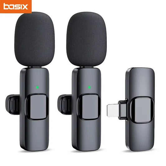 Basix 2.4G Wireless Lavalier Microphone Portable Audio Video Recording Mini Mic for iPhone Android Live Broadcast Gaming Phone - Friendly Smart Shopping