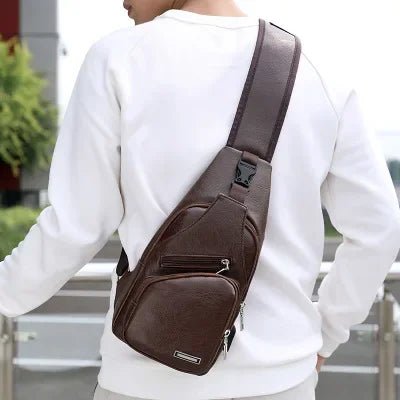 In stock men's chest bag with headphone jack USB shoulder strap - Friendly Smart Shopping