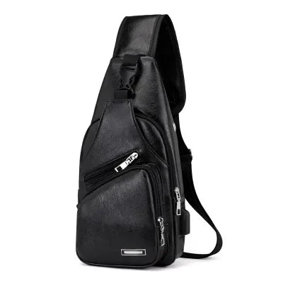 In stock men's chest bag with headphone jack USB shoulder strap - Friendly Smart Shopping