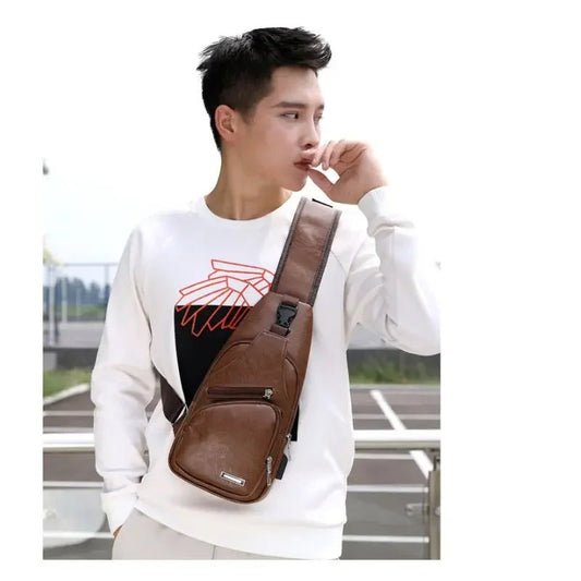 In stock men's chest bag with headphone jack USB shoulder strap - Friendly Smart Shopping