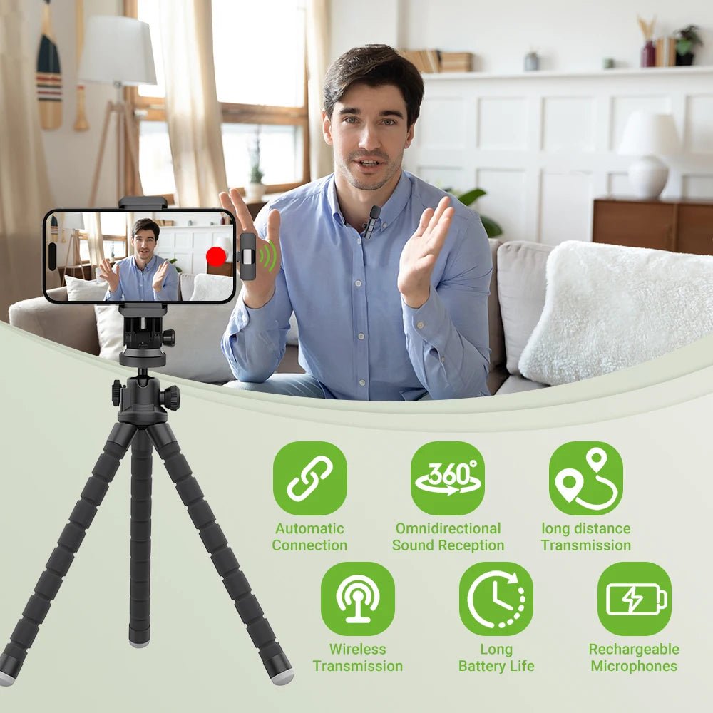 Basix 2.4G Wireless Lavalier Microphone Portable Audio Video Recording Mini Mic for iPhone Android Live Broadcast Gaming Phone - Friendly Smart Shopping