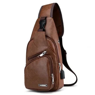 In stock men's chest bag with headphone jack USB shoulder strap - Friendly Smart Shopping