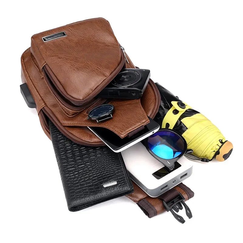 In stock men's chest bag with headphone jack USB shoulder strap - Friendly Smart Shopping
