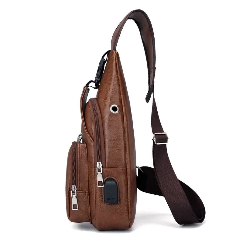 In stock men's chest bag with headphone jack USB shoulder strap - Friendly Smart Shopping