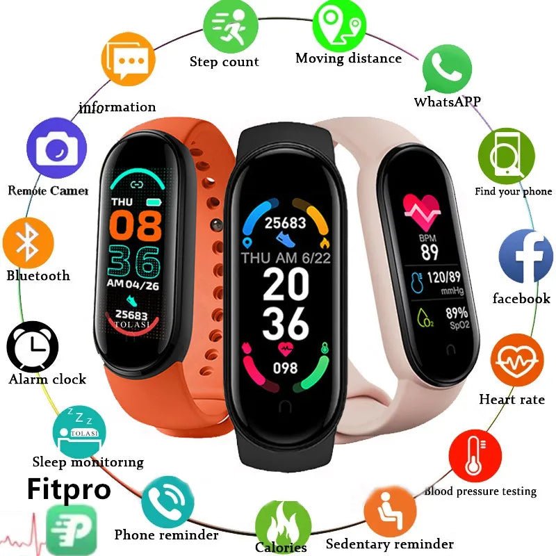M6 Smart Watch Men Women Fitness Smart Bracelet Sports Band Heart Rate Blood Pressure Monitor Waterproof Multi - function Watches - Friendly Smart Shopping